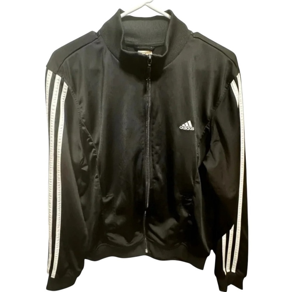Adidas Men’s Essential Track Running Jacket Black White 3 Stripes Zipper Sz L - Picture 1 of 11